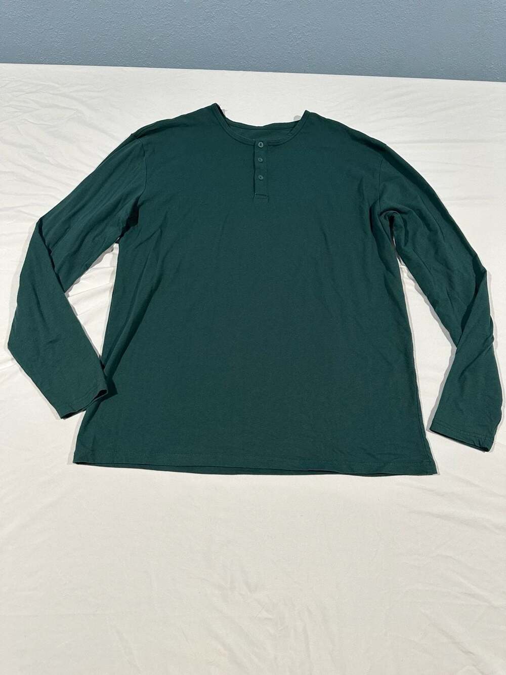 True Classic Men's Long Sleeve Henley Shirt in Deep Emerald Mens XL